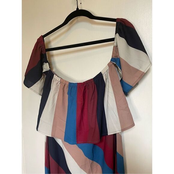 Umgee Dresses Red White And Blue Off The Shoulder Maxi Dress size S NWT - Picture 8 of 11